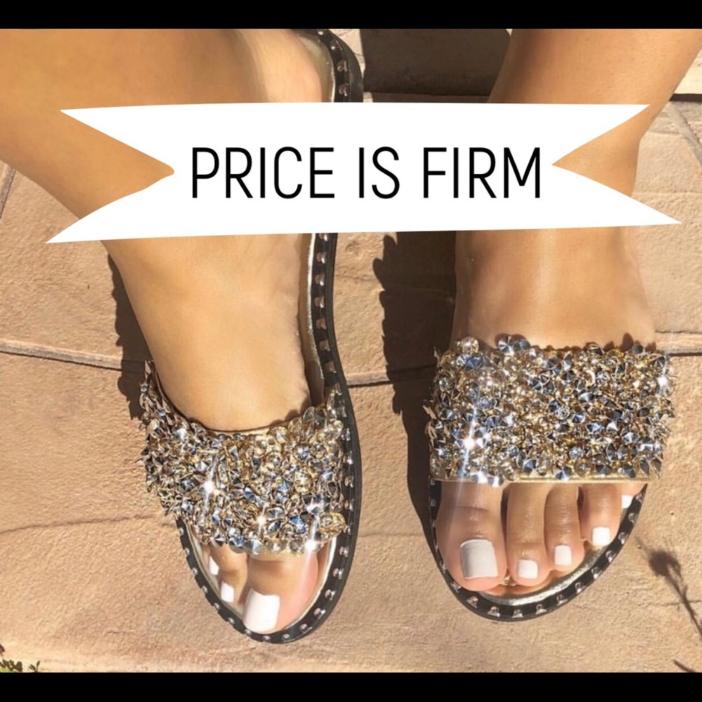‼️LAST ONE!!‼️Gold rhinestone embellished h sandal - Picture 2 of 7